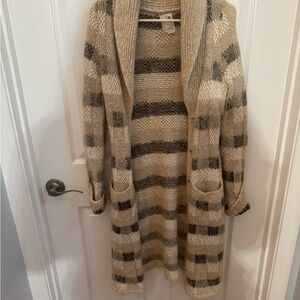 Far Away From Close Anthropologie Tan Plaid Long Cardigan Sweater Size Small